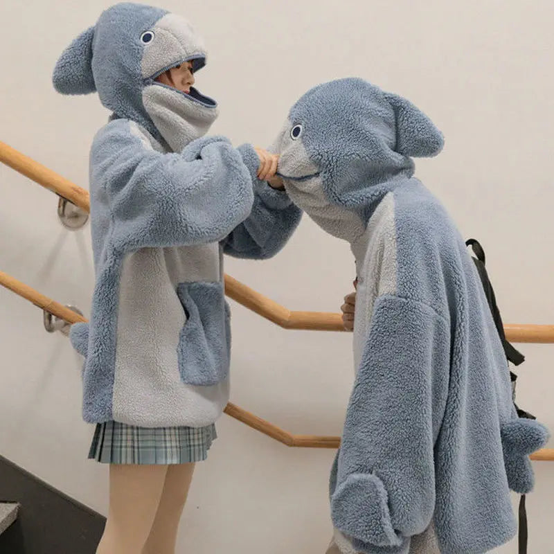 Kawaii Shark Hoodie: Cute, loose, thickened Korean-style coat!