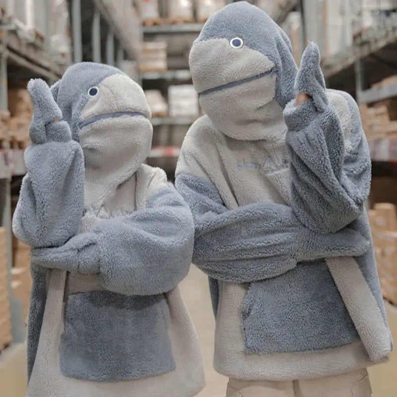 Kawaii Shark Hoodie: Cute, loose, thickened Korean-style coat!