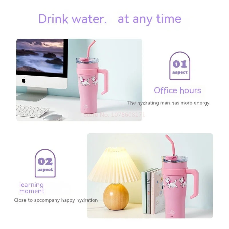 Disney Mary Cat Water Cup: Eco-friendly, 1600ml, with straw!