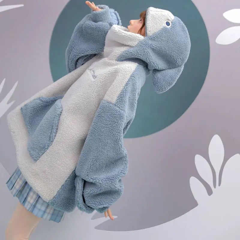 Kawaii Shark Hoodie: Cute, loose, thickened Korean-style coat!